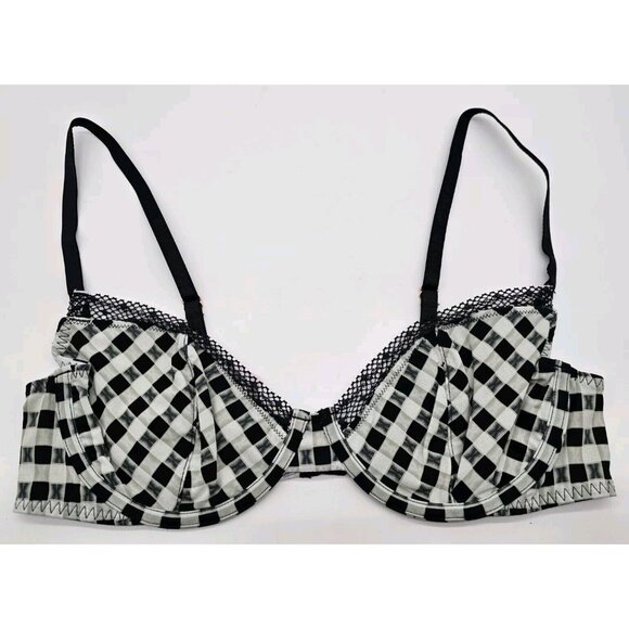 Savage X Fenty Bra Women's Size 36B Black Gingham Unlined Plunge Underwire Bra - Picture 1 of 11